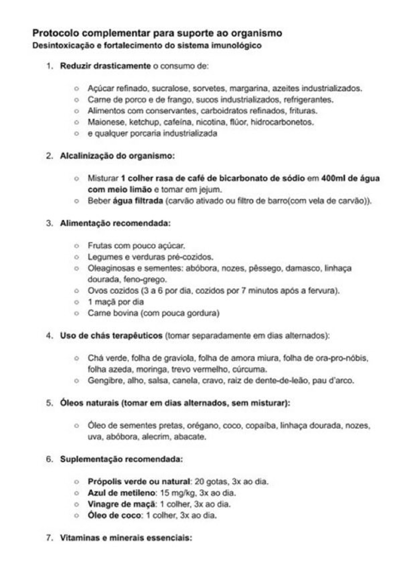 Protocolo suplementar para suporte ao organismo